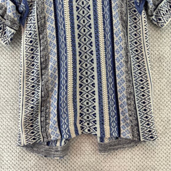Lucky Brand Cardigan Women M Blue Long Open Front Knit Boho Striped Pockets - Picture 8 of 10